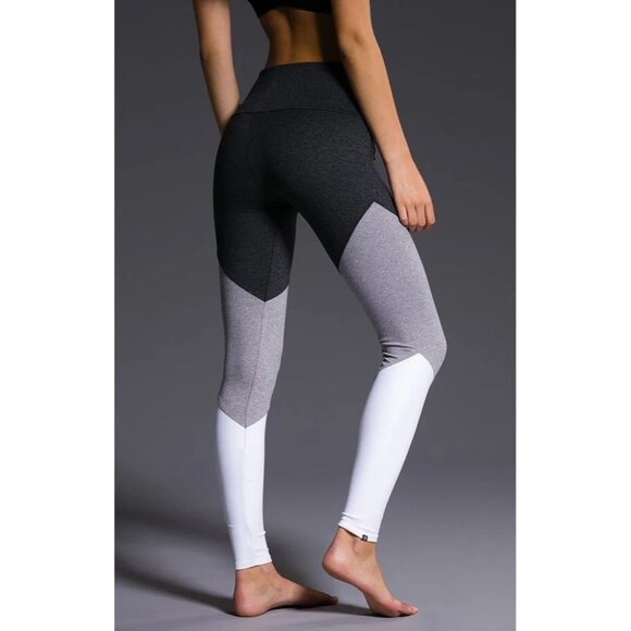 ONZIE High Rise Track Black Purple Blue Colorblock Ankle Leggings, Size S/M - Picture 4 of 15